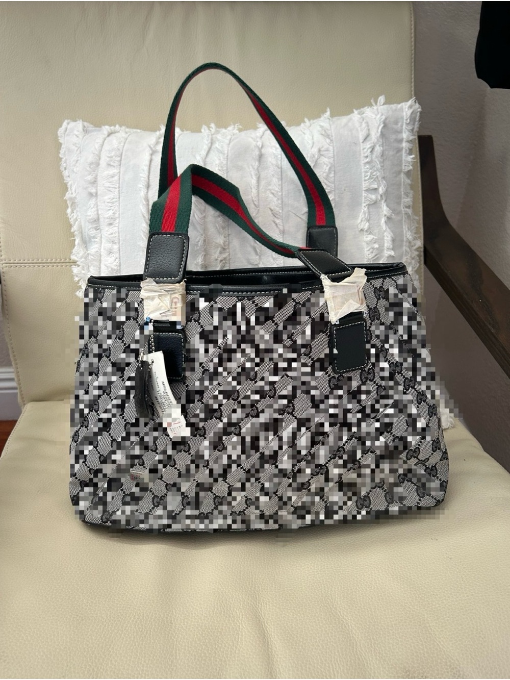 Black Tote with Green & Red Webbing Handles